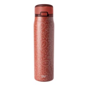 Simple Modern Mesa Loop Water Bottle with Straw | 30oz Cup Holder Friendly Insulated Stainless Steel Bottles for Travel, Sports and School | Maroon Boho Paisley
